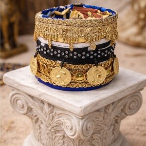 SGNED OOAK Handmade Egyptian-Inspired Textile Cuff Bracelet – Gold Coins Fringe